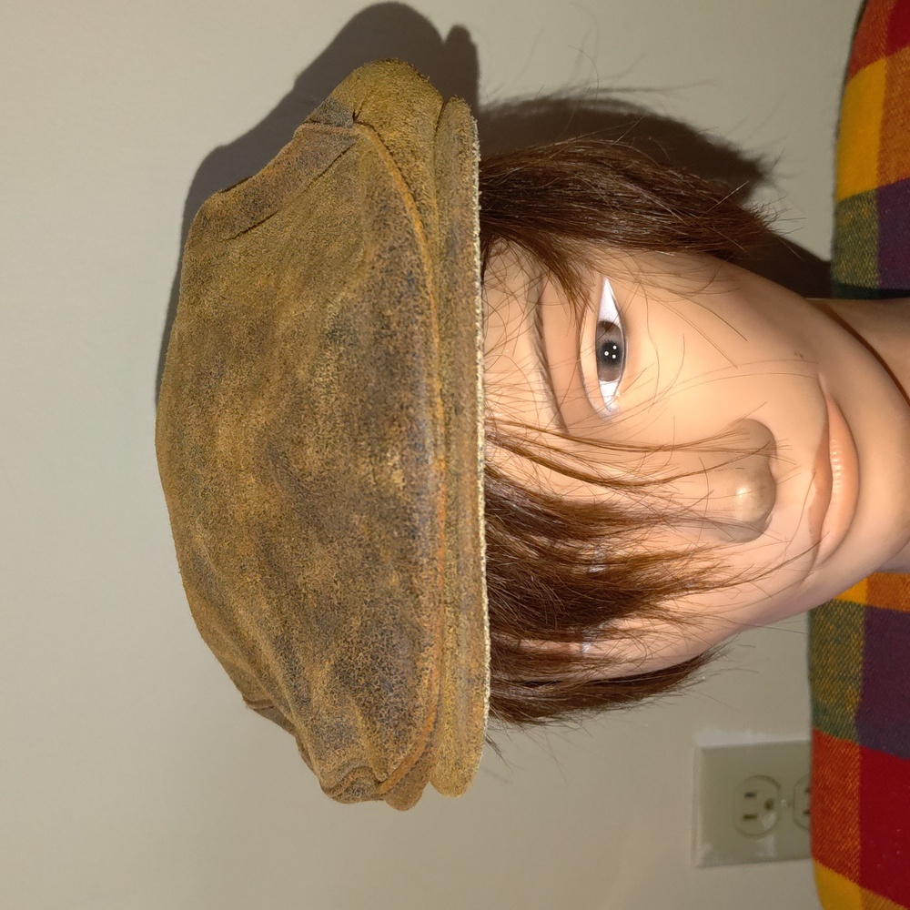 Genuine Leather Newsboy Cap Eight Panel Hat Rusty Brown Size Small